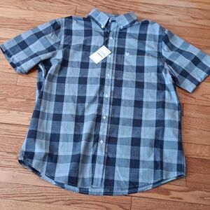 NWT Chaps Gray And Navy Plaid Shirt-Sleeved Oxford ■ Size XL
